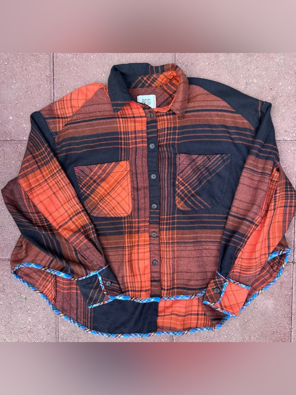 BDG Women’s Karl Slouchy Flannel Button-down Orange & Black XS